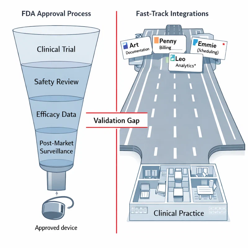AI agents bypassing clinical validation pathways — a conceptual illustration