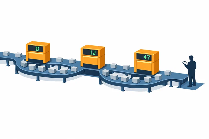 A stylized factory conveyor belt with gleaming AI workstation units installed at intervals, each displaying a rising adoption counter, while the flow of work routes cleanly around each unit via a bypass track — the tools measuring compliance with activity that does not exist